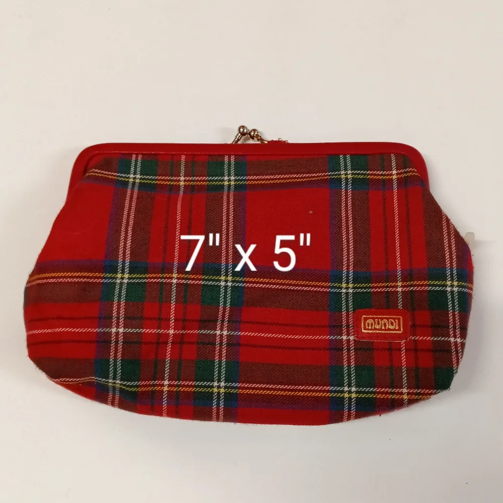 Mundi Vintage Red Plaid Clasp Pouch
